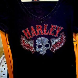 Women's Harley Davidson blingy V-neck tee